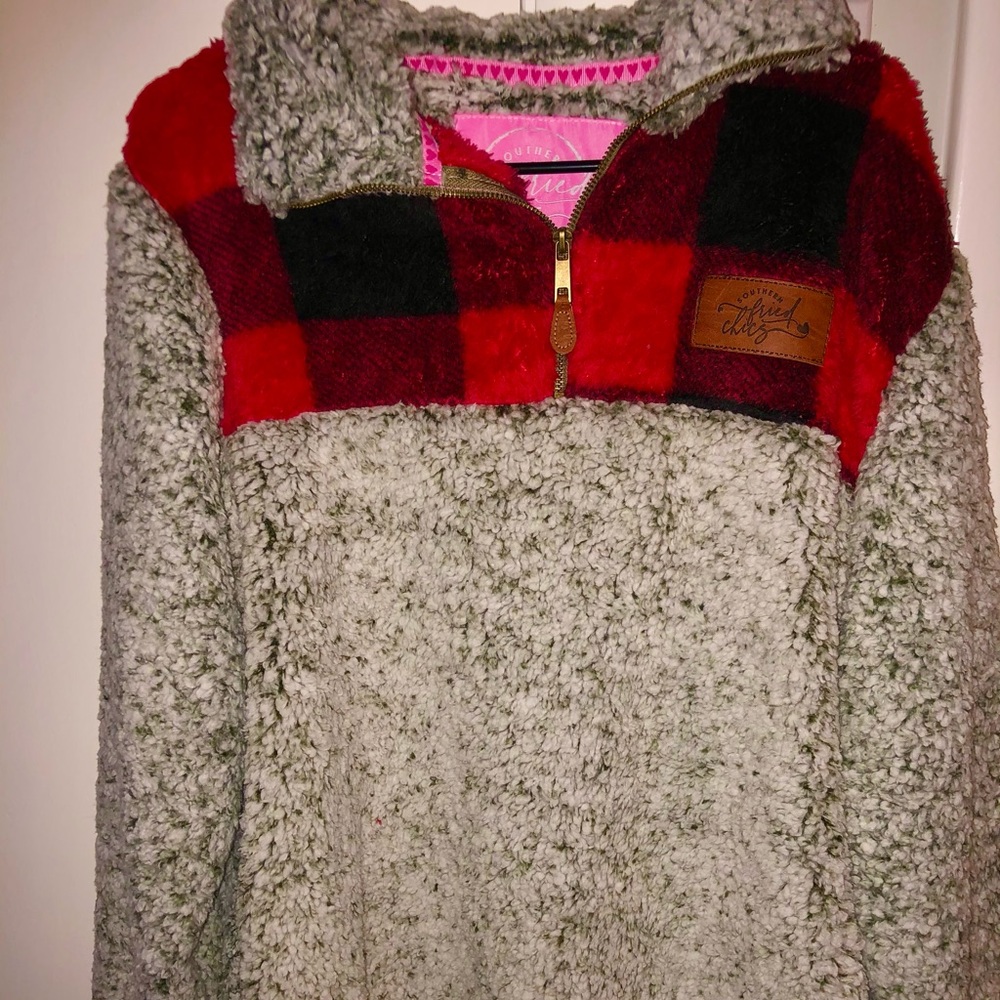 Soft Plaid&Grey Zippered Pullover